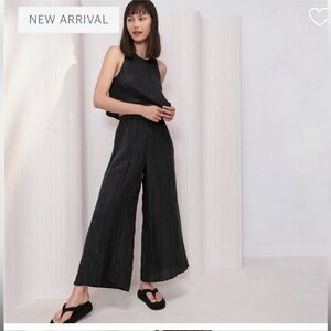 Lunya Crinkle Linen Silk Black Wide Leg Pants Size M
